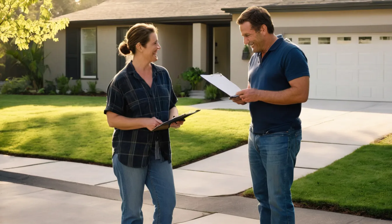 A homeowner reviewing a concrete plan with a local provider in the Frederick area